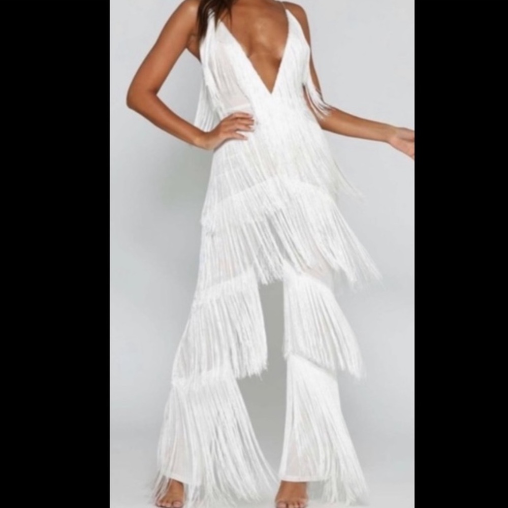 Meshki White Fringe Jumpsuit